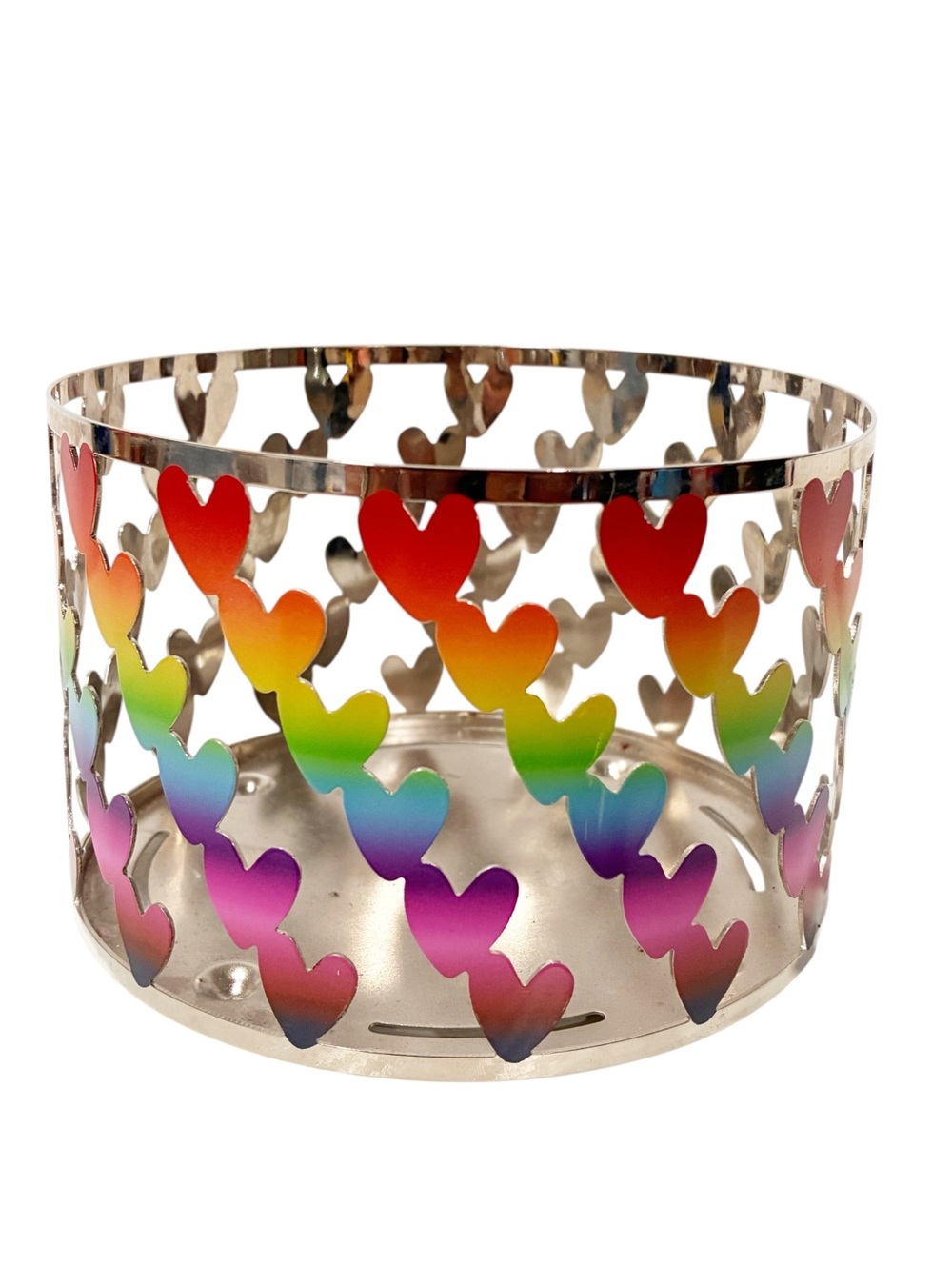 Yankee Candle 3 Wick Metal Silver Multi Color Rainbow Heart NEW
